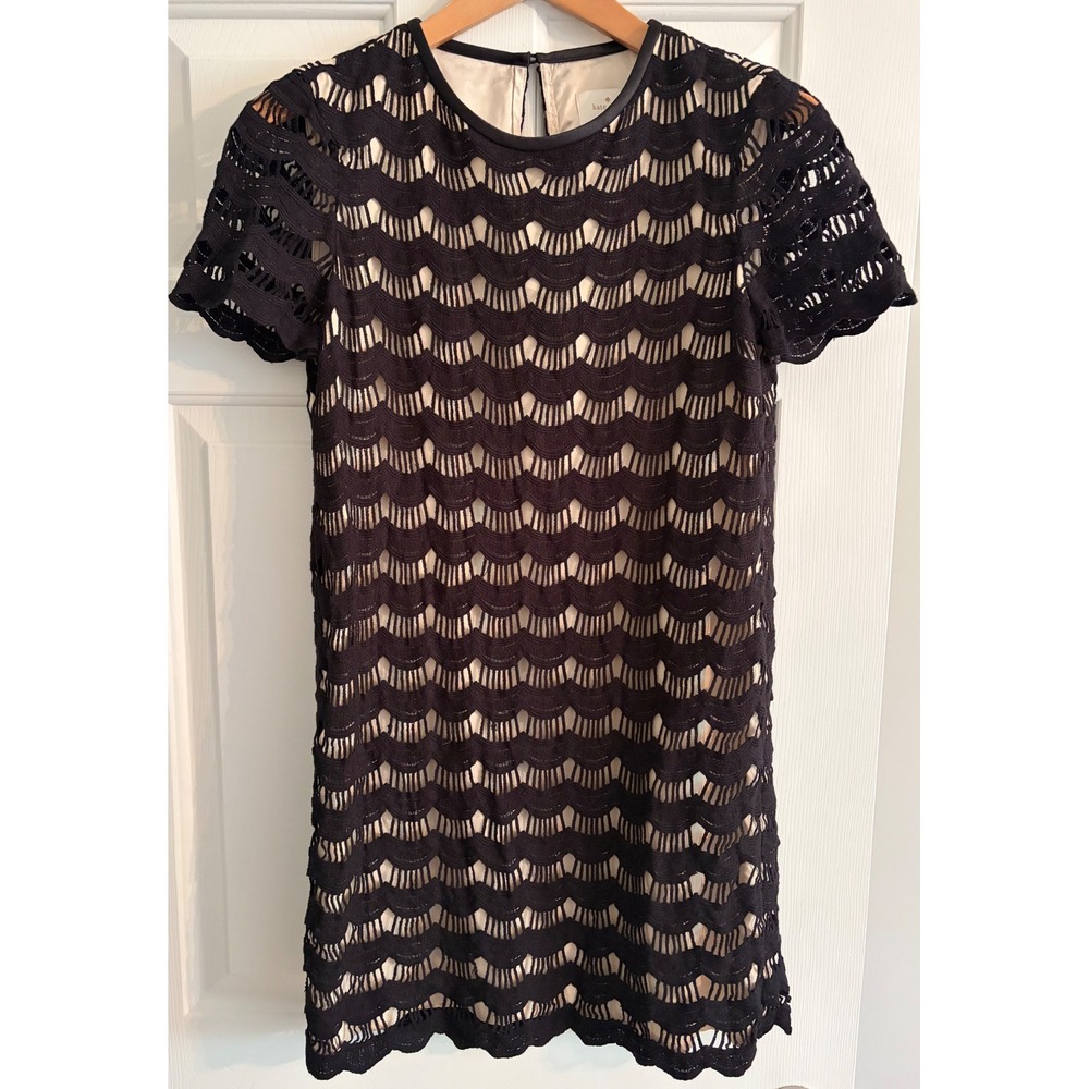 Kate Spade New York Black Scalloped Crochet Lace Shift Mini Dress Cream Lining